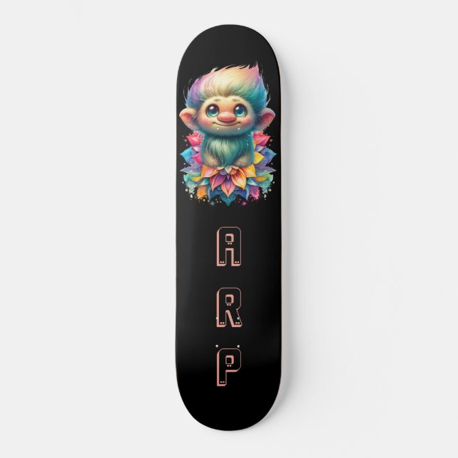 Skateboard *~* Troll AP89 Hippie Neon Black Initials Flower (Anverso)