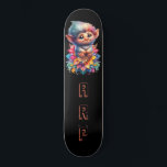 Skateboard *~* Troll AP89 Hippie Neon Whimsical Curte Inicial<br><div class="desc">(Código de búsqueda AP89 para elementos Troll y AP88 para elementos de temas medievales) Transferir fácilmente a otros productos Zazzle. Skateboard de fondo NEGRO. Los colores hippie NEON sólo Personalizar pop / Personaliza tus INICIALES / MONOGRAM. El divertido y divertido paseo en el pelo largo. Brillantes colores de neón de...</div>