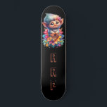 Skateboard *~* Troll AP89 Hippie Neon Whimsical Curte Inicial<br><div class="desc">(Código de búsqueda AP89 para elementos Troll y AP88 para elementos de temas medievales) Transferir fácilmente a otros productos Zazzle. Skateboard de fondo NEGRO. Los colores hippie NEON sólo Personalizar pop / Personaliza tus INICIALES / MONOGRAM. El divertido y divertido paseo en el pelo largo. Brillantes colores de neón de...</div>