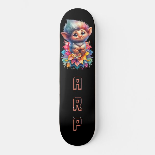 Skateboard *~* Troll AP89 Hippie Neon Whimsical Curte Inicial (Anverso)