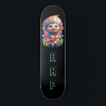 Skateboard *~* Troll AP89 Neon Black Initials Fun Flower<br><div class="desc">(Código de búsqueda AP89 para elementos Troll y AP88 para elementos de temas medievales) Transferir fácilmente a otros productos Zazzle. Skateboard de fondo NEGRO. Los colores NEON son sólo Personalizar pop / Personaliza tus INICIALES / MONOGRAM. El divertido y divertido paseo en el pelo largo. Colores de neón brillantes de...</div>