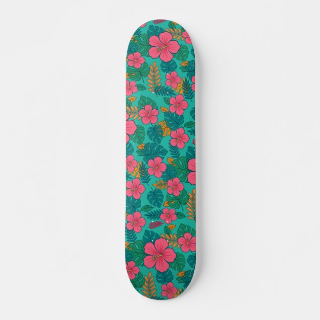 Skateboard Tropical Hibiscus and Palm Leaf Pattern  (Anverso )