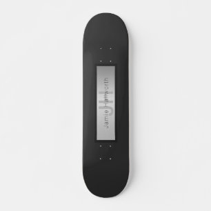 Skateboard Tu nombre y monograma   grises y aspecto de plata 