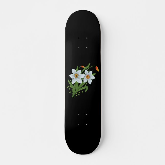 Skateboard Tulipanes y Daffodils Flores Fondo negro (Anverso )