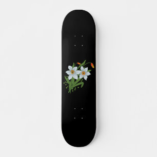 Skateboard Tulipanes y Narcisos Flores Fondo Negro