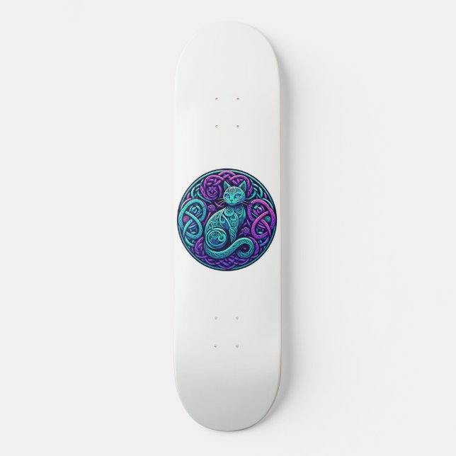 Skateboard Turq celta y gato morado (Anverso)