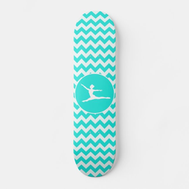 Skateboard Turquesa, Aqua Color Chevron; Ballet (Anverso)