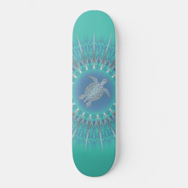 Skateboard Turquesa de plata Mandala (Anverso)