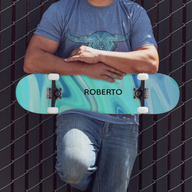 Skateboard Turquoise & Blue Flowing Stripes Skate Deck  (Exterior 3)