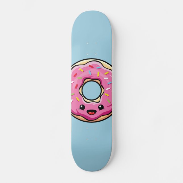 Skateboard Un donut rosado kawaii (Anverso)
