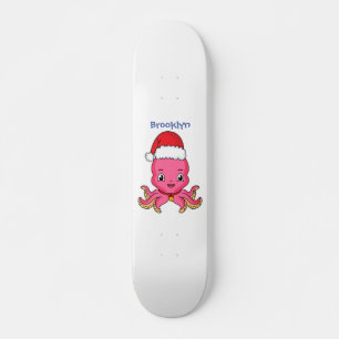 Skateboard Un pulpo alegre lindo usando Navidades gorra perso