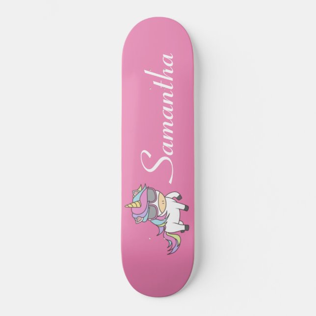 Skateboard Unicorn Purpurina Rosa (Anverso)