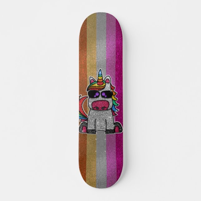 Skateboard Unicorn Sk8r Dope, Purpurina de Bandera del Orgull (Anverso )