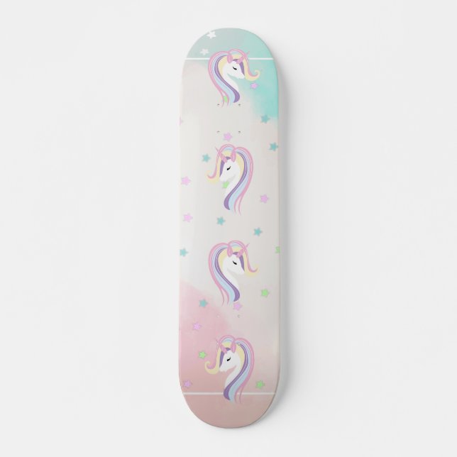 Skateboard Unicornio Adorable Arcoíris, Estrellas (Anverso )