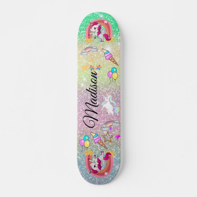 Skateboard Unicornio arcoiris (Anverso )
