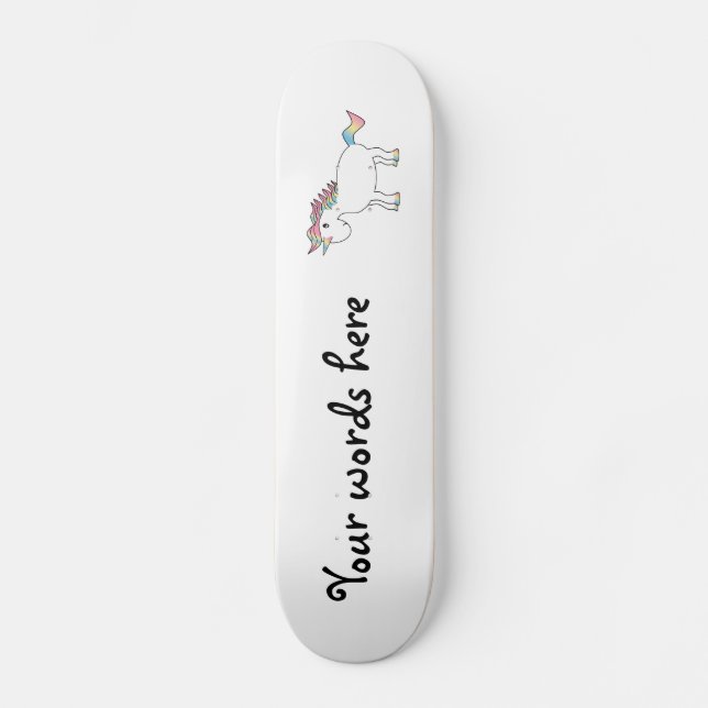 Skateboard Unicornio blanco lindo del arco iris (Anverso)