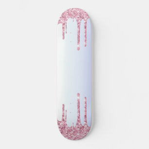 Skateboard Unicornio Brillante Rosa Goteante Arcoíris Tonos P