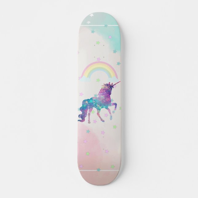 Skateboard Unicornio de Galaxia, Arcoíris, Estrellas (Anverso )