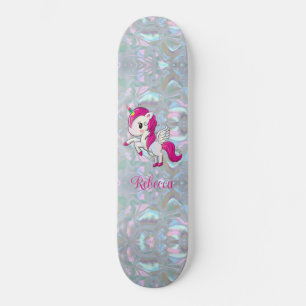 Skateboard Unicornio de Madreperla Falsa Brillante Personaliz