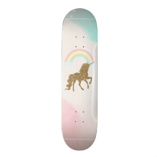 Skateboard Unicornio de purpurina dorada, Arcoíris