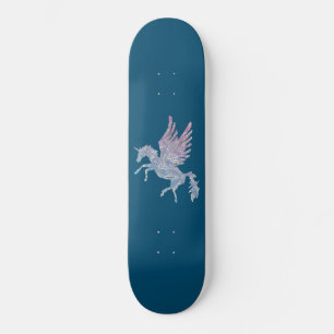 Skateboard Unicornio Pegasus con patrón de mandala azul y ros