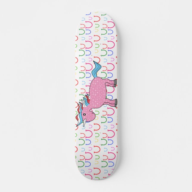 Skateboard Unicornio rosado con las estrellas blancas (Anverso )