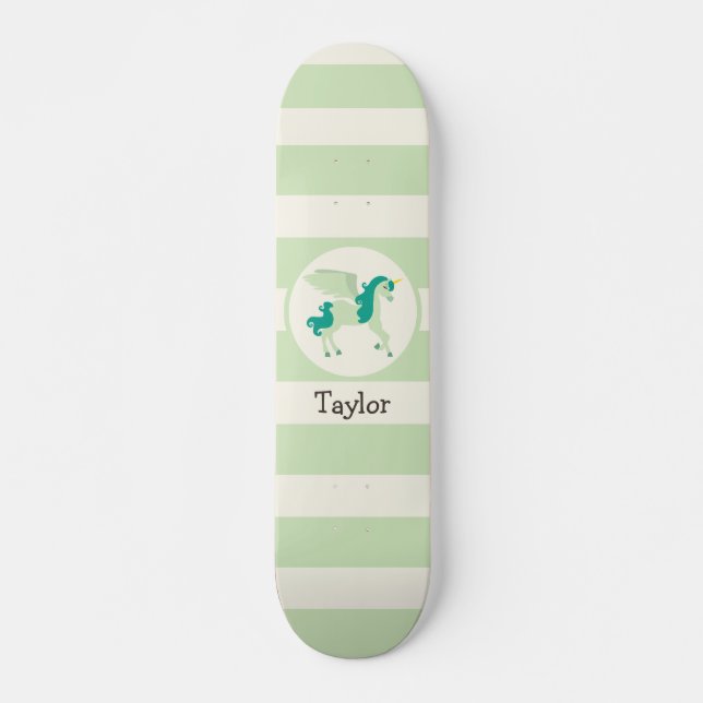 Skateboard Unicornio verde claro y verde azulado (Anverso )