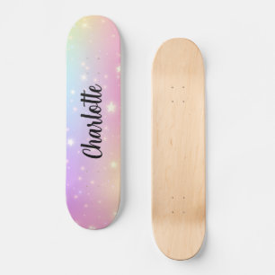 Skateboard Unicornios Arcoíris personalizados en el cielo 