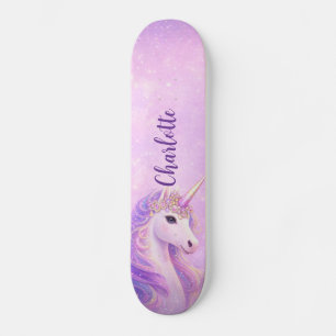 Skateboard Unicornios Arcoíris Personalizados Rosa Purpura 