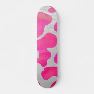 Skateboard Vaca Hot Pink y Blanco Estampado