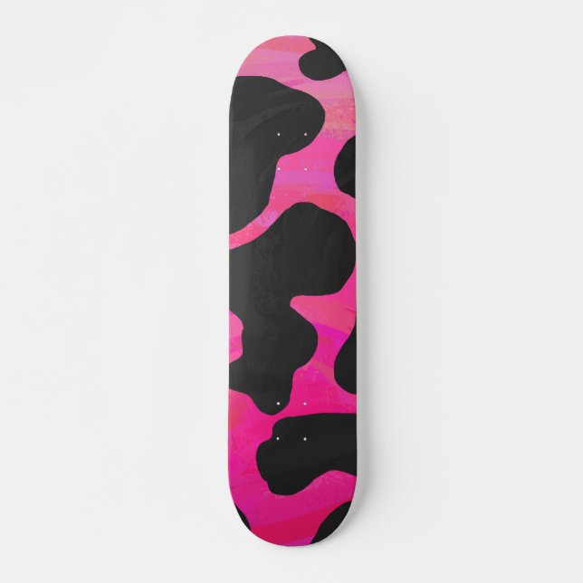 Skateboard Vaca Impresión Rosa Fuerte y Negro (Anverso )