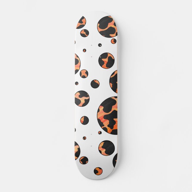 Skateboard Vaca Negro y Naranja Estampado de Lunares (Anverso)