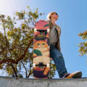 Skateboard Vacaciones divertidas de gato de verano retro