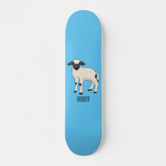 Skateboard Valais Blacknose ilustracion personalizado ovino (Anverso )