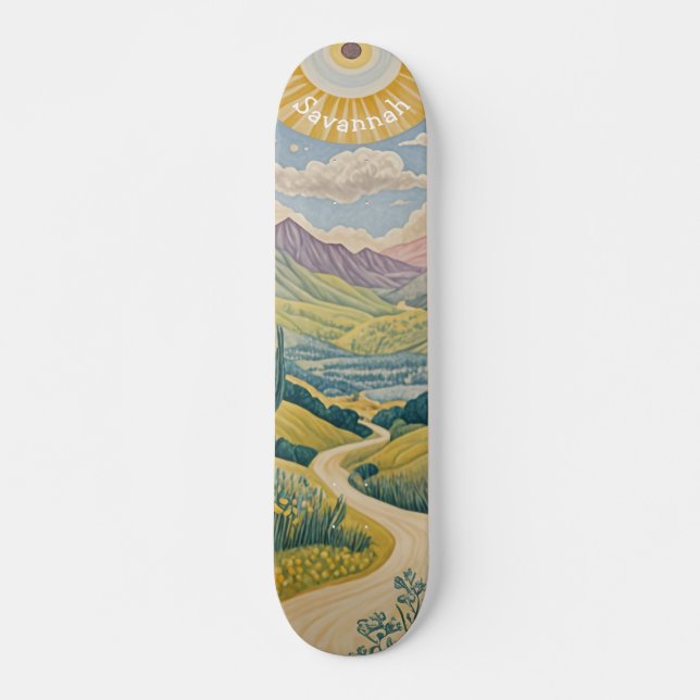 Skateboard Valle Tranquilo: Paisaje Pastel (Anverso )