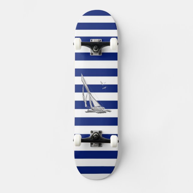 Skateboard Vela cromada en franjas náuticas (Anverso)