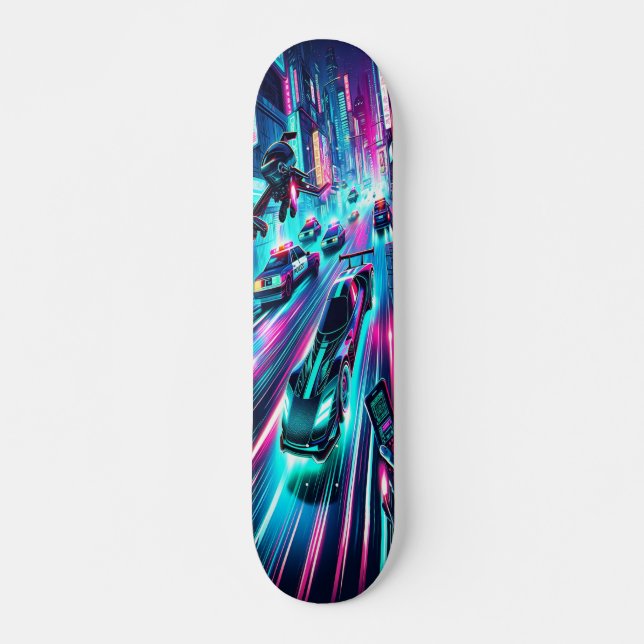 Skateboard "Velocidad Neon: Causa Cyberpunk (Anverso )