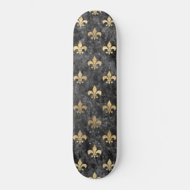 Skateboard Velvet negro Fleur De Lis Mardi Gras Orleans (Anverso)