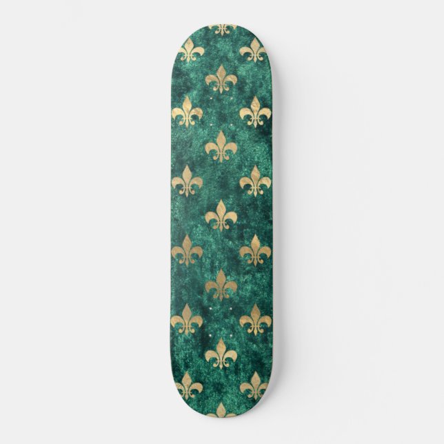 Skateboard Velvet Verde Grunge Fleur De Lis Mardi Gras (Anverso)