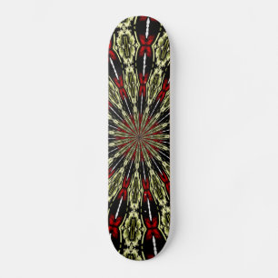 Skateboard Ventana de vidrio manchado rojo y dorado Kaleidosc