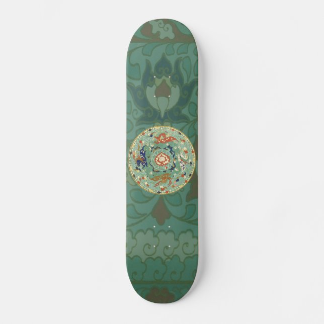 Skateboard Verde azul del circulo chino antiguo (Anverso)
