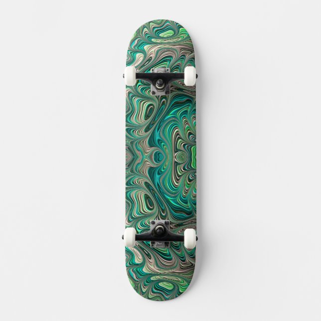 Skateboard Verde azulada fractal Paua Abalone Shell arte temá (Anverso)