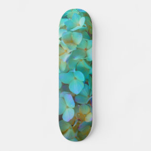 Skateboard Verde azulado azul amarillo rosa hortensias flores
