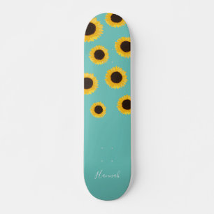 Skateboard Verde azulado girasol moderno personalizado