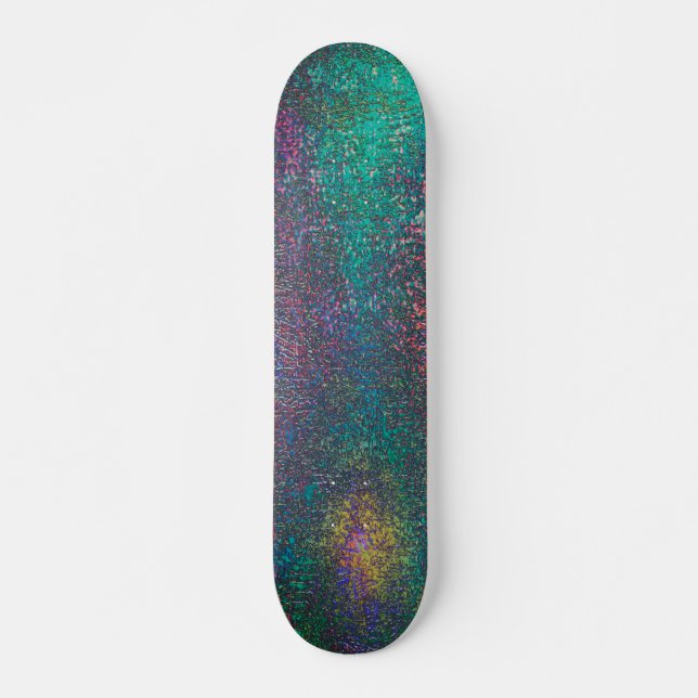 Skateboard Verde envejecido y gastado con tono cian (Anverso )
