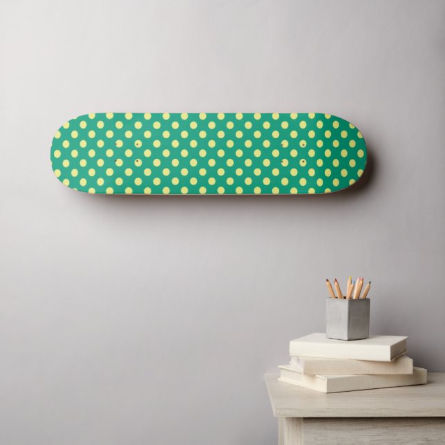 Skateboard Verde esmeralda con puntos de polka amarillo de Sa (Arte de pared (horz))