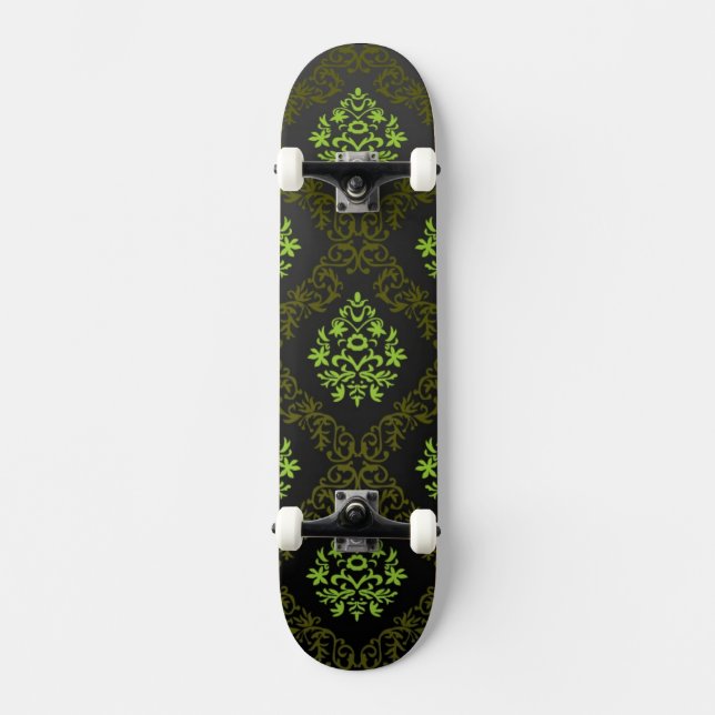 Skateboard Verde floral del papel pintado (Anverso)