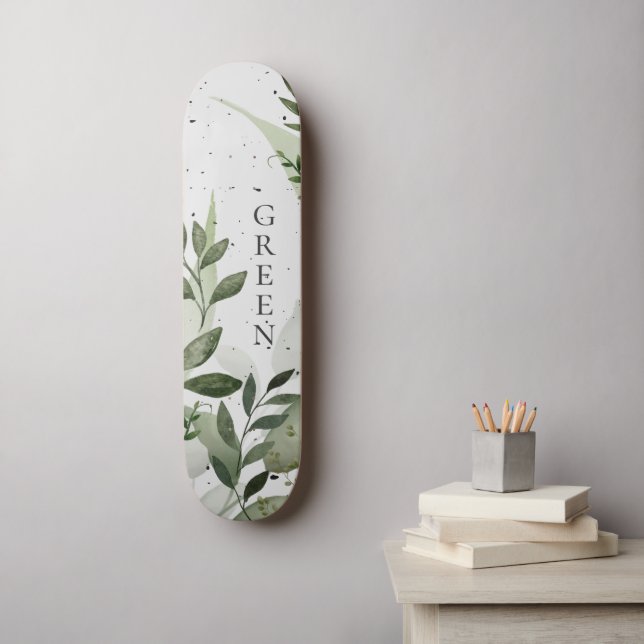 Skateboard Verde, Hormigón, Tu Texto, Gris Verde (Arte de la pared)