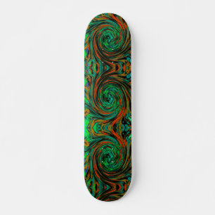 Skateboard Verde Lima y Naranja Torbellino Abstracto Retro