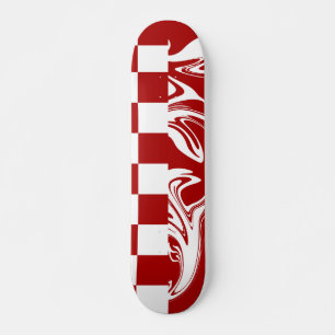 Skateboard Verificaciones y remolinos en rojo y blanco